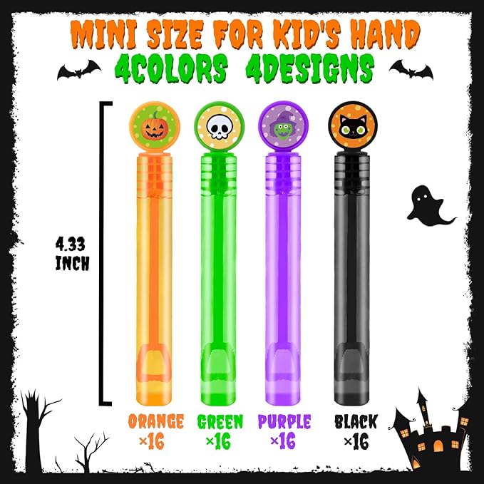 Halloween Party Favors Supplies for Kids 64-200 Pack, Bulk Mini Bubble Wands Toys Gifts for Toddlers, Non Candy Trick or Treat Bucket Stuffers Fillers, Halloween Classroom Goodies Stuff for Boys Girls