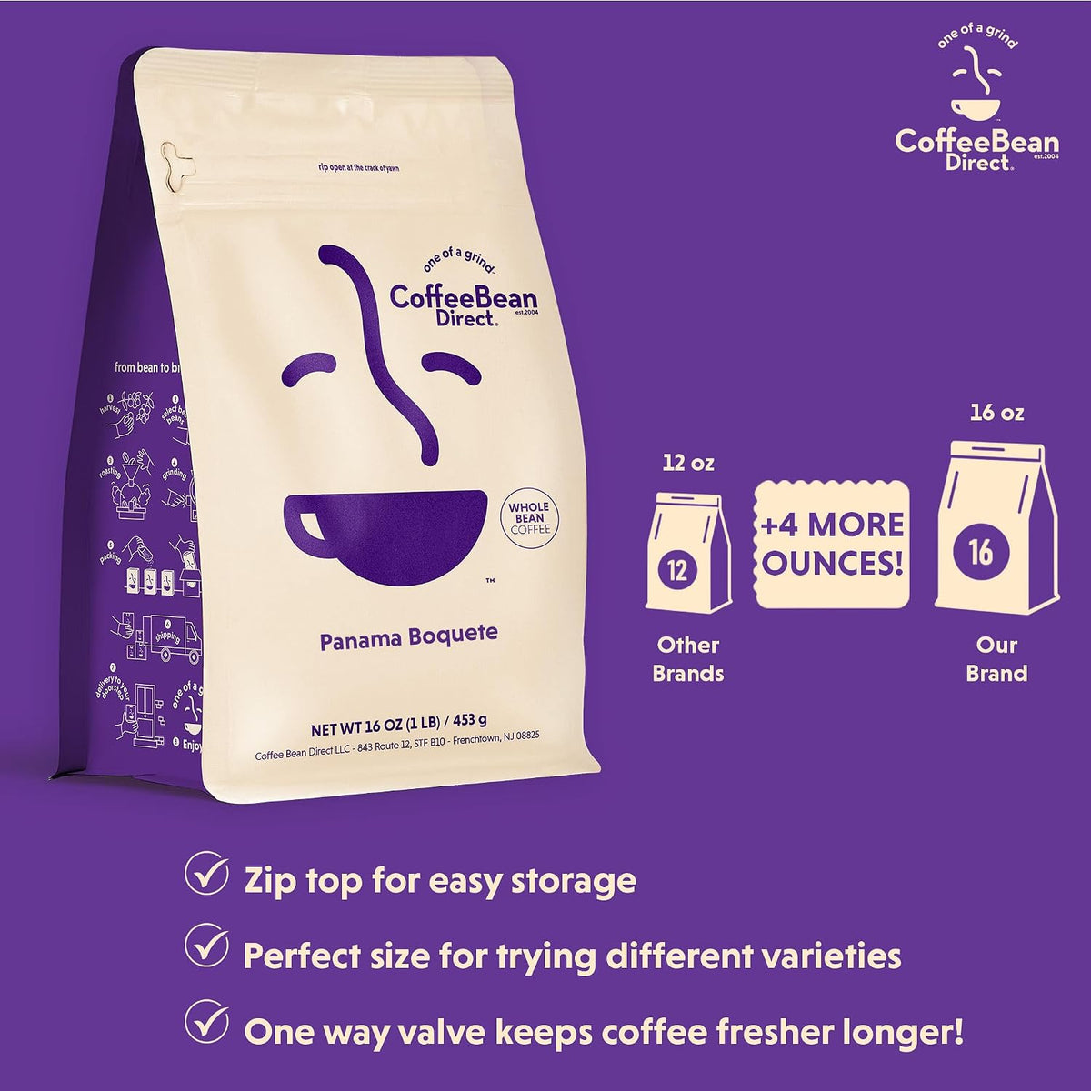 Coffee Bean Direct Panama Boquete, Whole Bean, 1lb Bag | Light Roast, Single Origin Arabica Coffee Beans