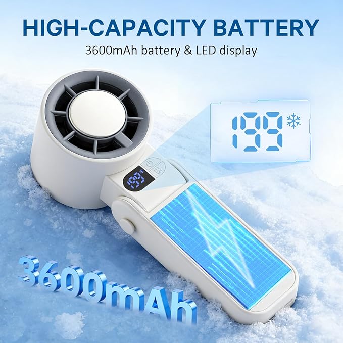 Handheld Portable Turbo Fan with Ice Cooler, Speed (1-199) Rechargeable Personal Fan,Powerful Mini Personal fan for Travel, Outdoor, Beach & Makeup