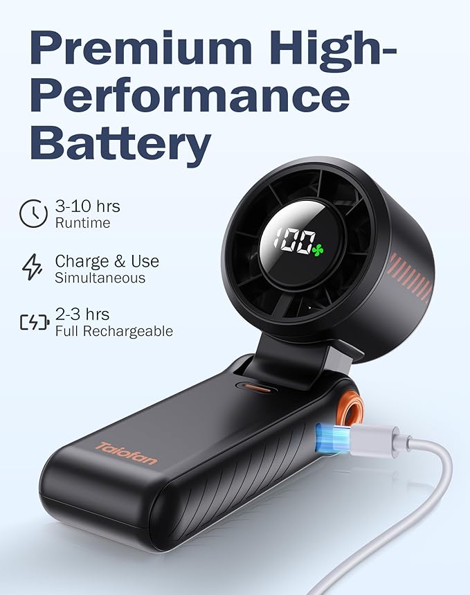 Portable Handheld Fan Rechargeable, Mini Personal Fan with 5 Speeds, Small Quiet Cooling Fan, USB Travel Fan for Outdoor, Office, Home, Summer