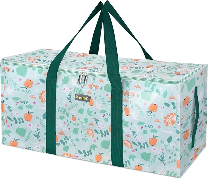 BALEINE Extra Large Storage Tote with Zippers & Carrying Handles, Heavy-Duty Oxford Fabric Moving Bags for Laundry, Space Saving, Storage, Spring Stroll