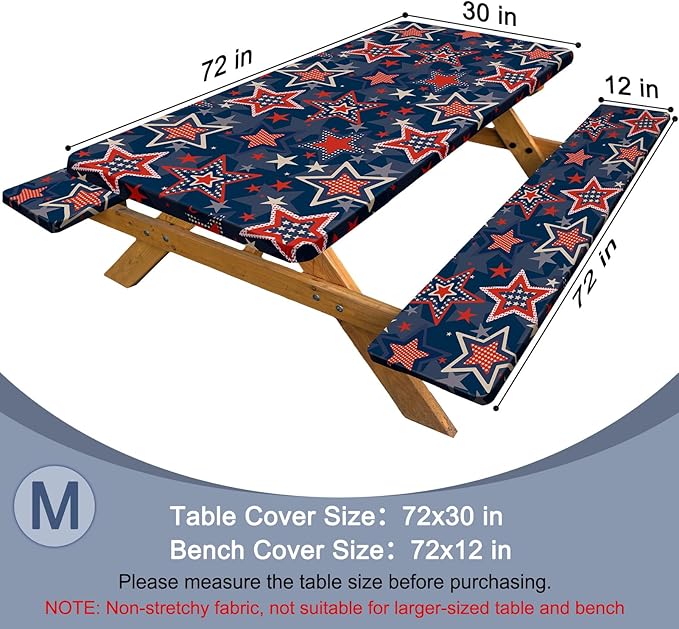 Picnic Table Cover with Bench Covers Windproof Waterproof Picnic Table Covers Camping Tablecloth with Self-Storage Bag, 72in, Starry Navy