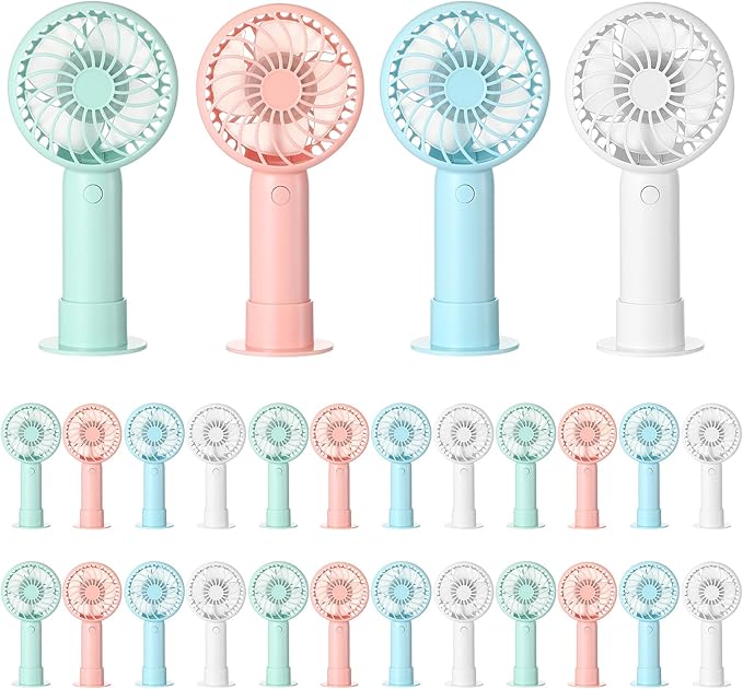Tujoe 24 Pcs Mini Powerful Handheld Fan 3 Speed Personal Small Portable Rechargeable Fan with Base USB for Women Eyelash Makeup Office Travel Beach Indoor Outdoor (Mixed Colors)