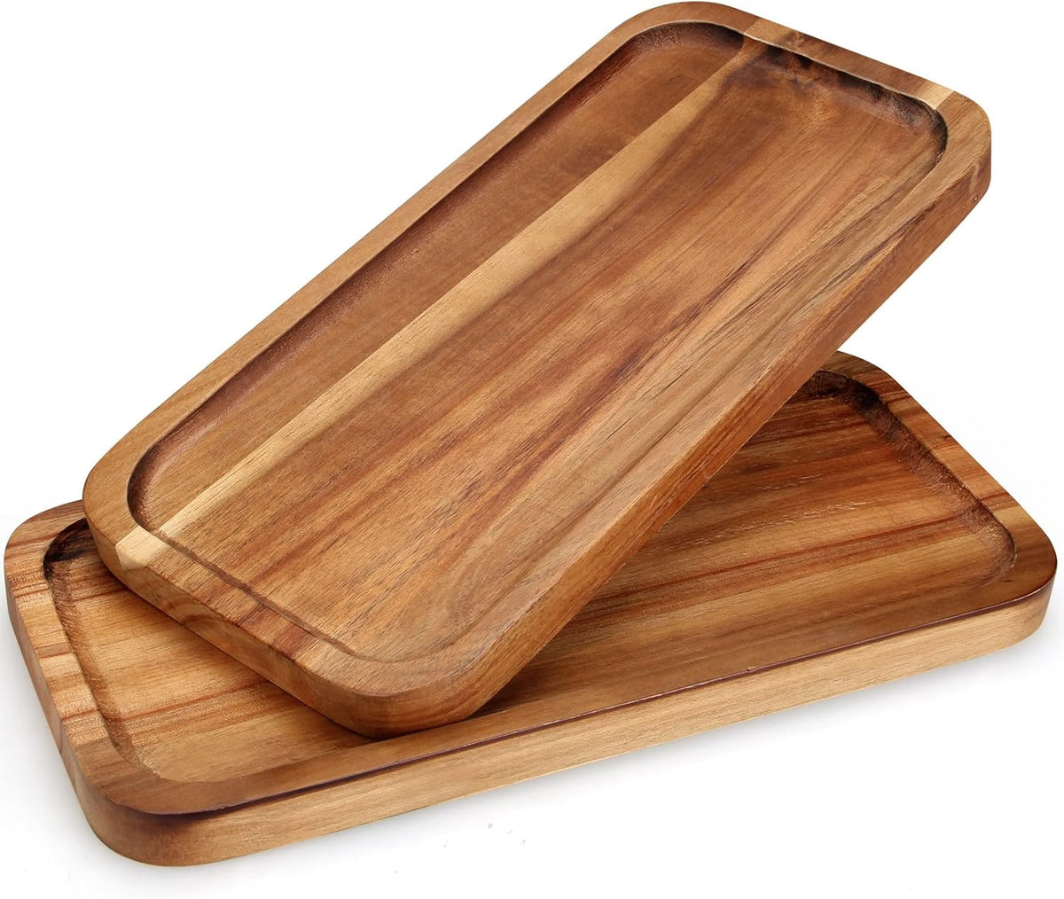 2 Pcs Rectangular Wooden Platters for Food Party Decorative Small Serving Tray Long Charcuterie Board Acacia Wood Trays Home Decor Cheese Board