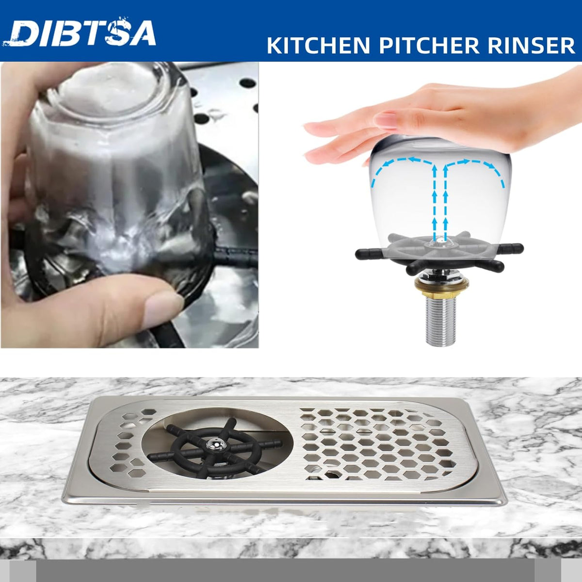 DIBTSA Pitcher Rinser, Espresso Rinser with Spray, Drain and Drip Tray, Stainless Steel Bar Glass Rinser for Sink, Cup Washer for Home Kitchen Hotel Cafe Restaurant (12.8x6.9x1.06 Inch)