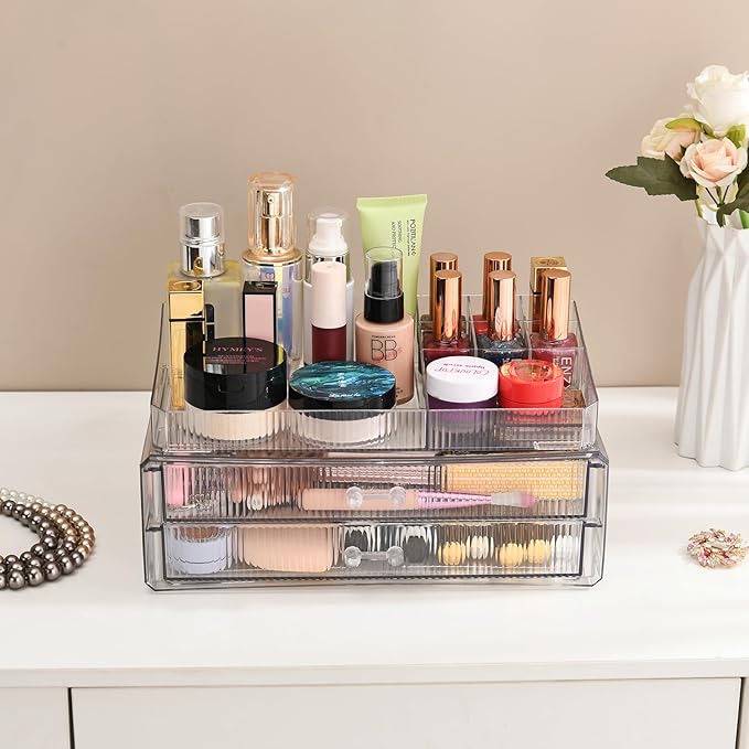ZHIAI stackable storage drawers, acrylic storage rack, cosmetics and beauty products organizer, suitable for makeup room, bathroom, pantry, home bedroom storage