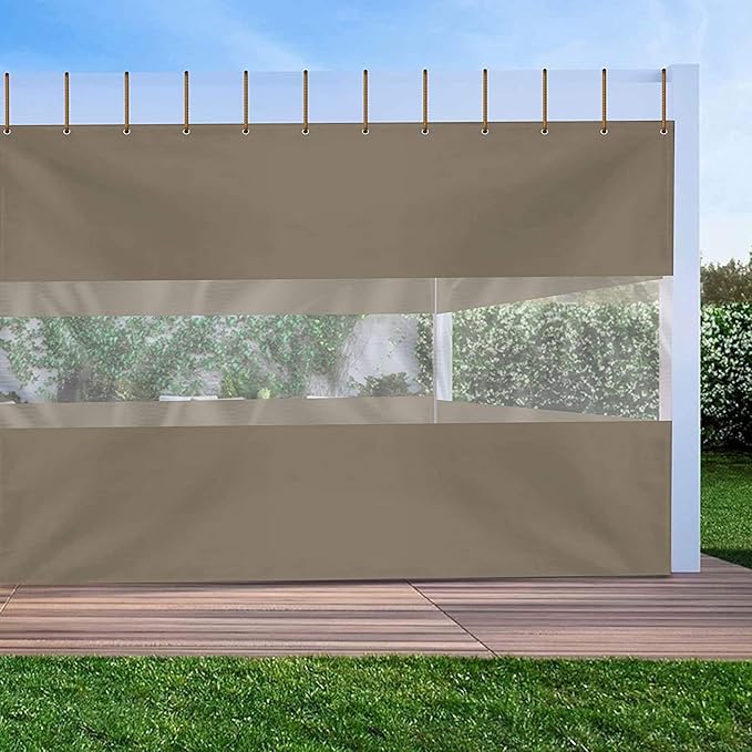 Covers & all Outdoor Clear Panel Curtain, 12 oz Vinyl Outdor Curtains for Patio, Waterproof & Weather Resistant Tarp with Brass Grommets for Pergola, Porch, Gazebos, Balcony (9' H x 8' W feet, Beige)