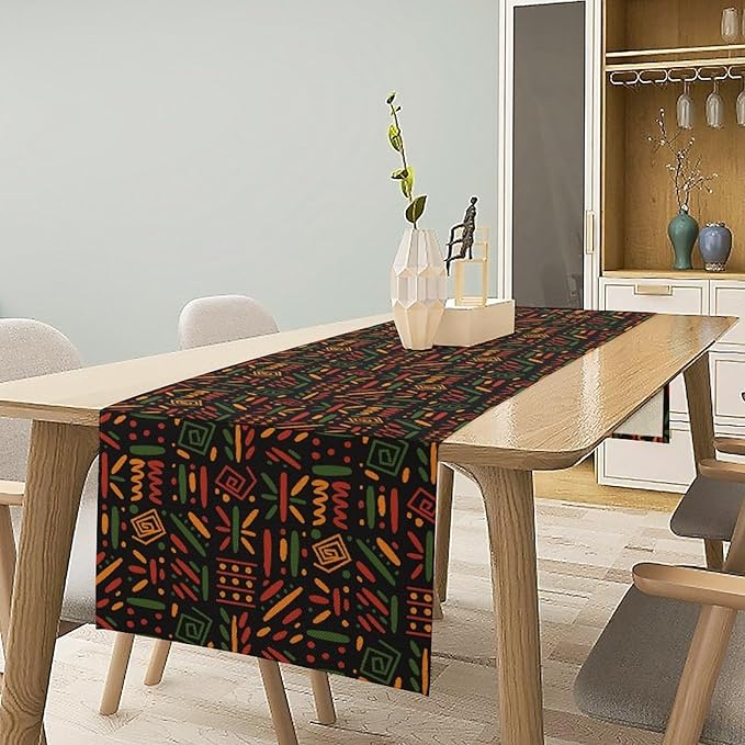African Tribal Table Runner, Black Liberation Traditional Juneteenth Kitchen Dining Table Decoration for Home Party Holiday Dining Banquet 13x120in