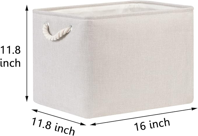 Bidtakay Large Fabric Storage Bins Beige Linen Closet Organizers Set of 2 Baskets for Shelves Clothes Bedroom 16x11.8x11.8 Inch Foldable Organization Baskets for Towels Blankets Storage Dog Toys