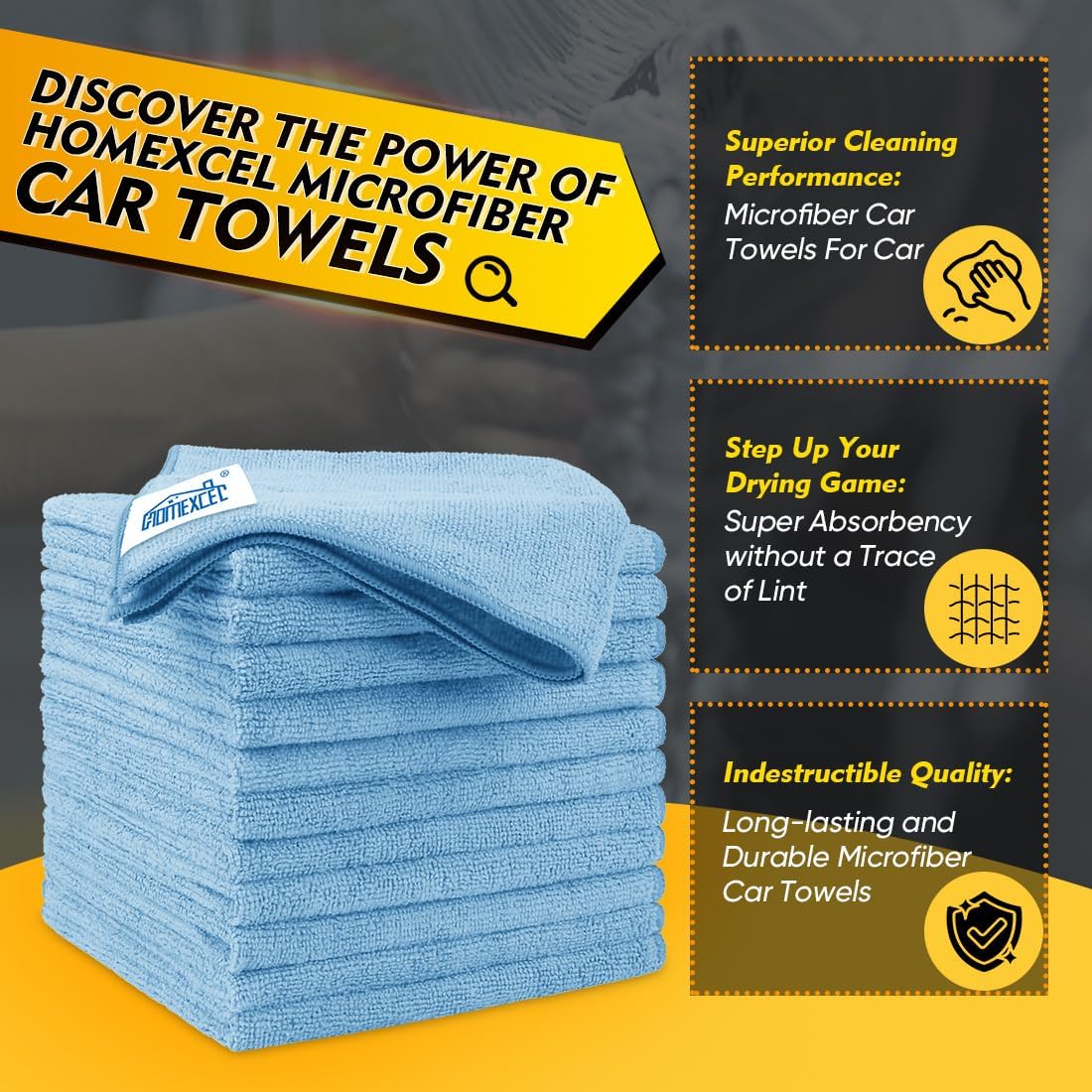 Homexcel Blue Microfiber Cleaning Cloth 150 Pack, 12.5 x 12.5 inch Microfiber Towels for Cars