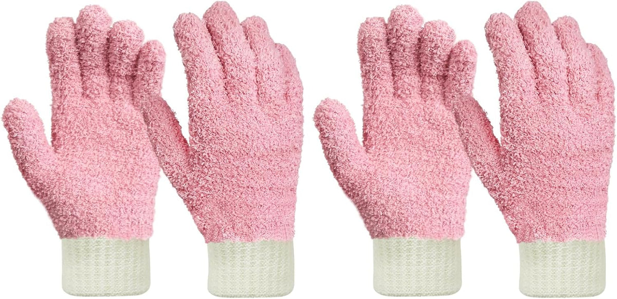 MIG4U Microfiber Dusting Gloves House Cleaning Glove for Blinds, Windows, Shutters, Furniture, and Car, Reusable Lint-Free Pink 2 Pairs S/M