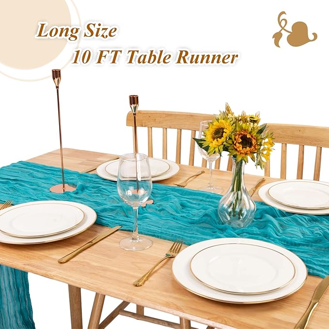 Blue Cheesecloth Table Runner 10FT Boho Rustic Sheer Cheese Cloth Runners 120 Inch Gauze Table Decorations for Bridal Shower Birthday Party Summer Home Decor