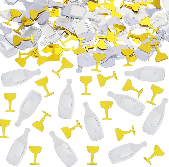 ONLYKXY 15gram Glitter Table Confetti Decor Scatter Bless Confetti Grad Party Decor for Congrats College Graduation Birthday Wedding Party Chocolate Favor Envelope Decal (Gold glass & Silver bottle)
