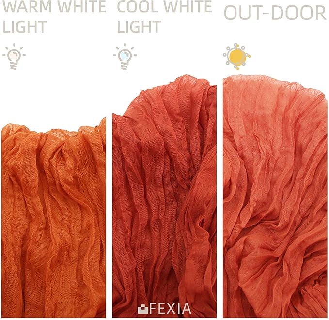FEXIA Terracotta Cheesecloth Thanksgiving Table Runner 35x120 Inches Orange Red Rust Boho Gauze Christmas Table Runners Burnt for Wedding Decor Reception Bridal Shower Centerpiece