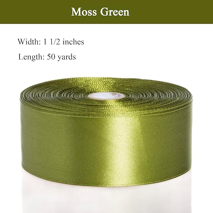 YASEO 1 1/2 Inch Moss Green Solid Satin Ribbon, 50 Yards Craft Fabric Ribbon for Gift Wrapping Floral Bouquets Wedding Party Decoration