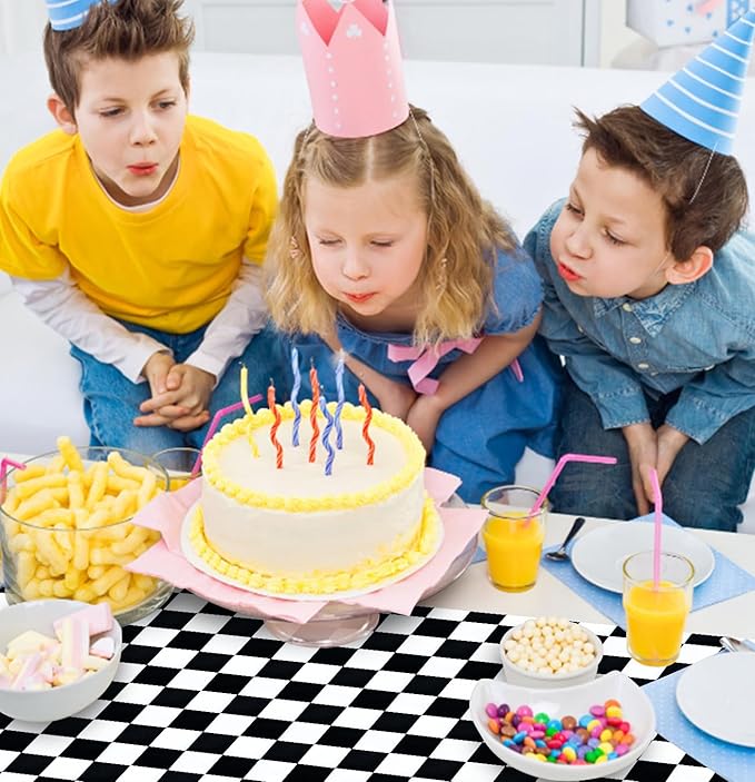 12 Pcs Black and White Checkered Table Runner 14 x 108 Plastic Table Runner for Race Car Theme Party Birthday Baby Shower Disposable Table Runner