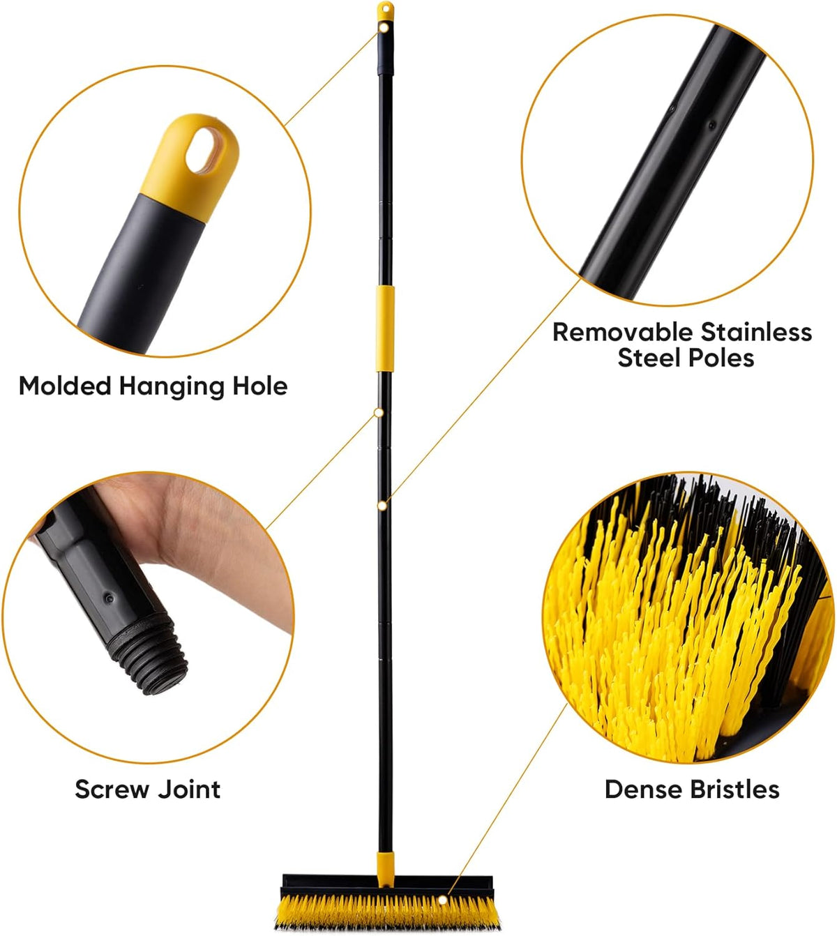 Yocada Double-Sided Floor Scrub Brush Triangle Brush Corner Crevice Cleaning Heavy Duty Stiff Bristle 65.5" for Cleaning Patio Bathroom Garage