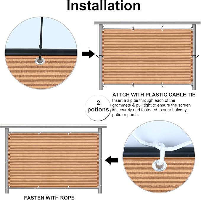 Eden's Decor Balcony Privacy Screen Brown/Khaki 2'6"x 48' Cover Mesh Windscreen Weather-Resistant UV Protection for Backyard Deck, Patio, Balcony, Pool, Porch, Fence, Railing, Gardening