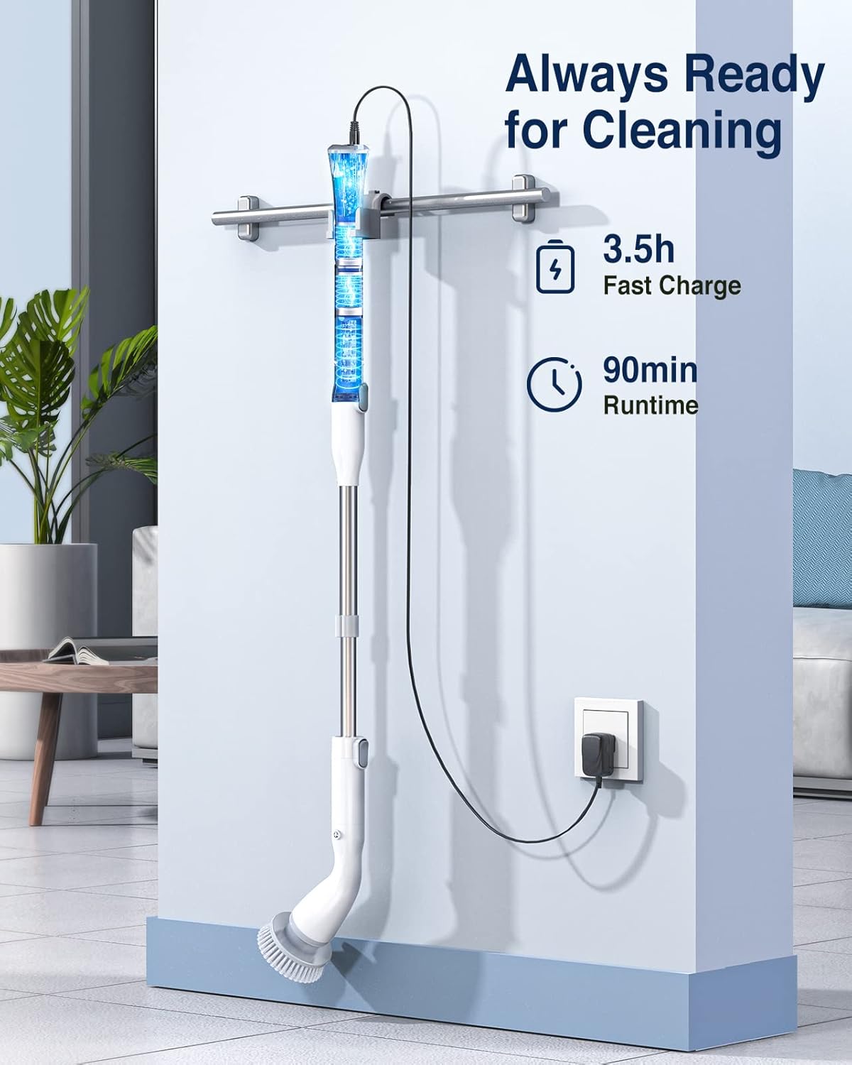 LABIGO Electric Spin Scrubber, Cordless Cleaning Brush Scrubber with 7 Replaceable Brush Heads and Adjustable Extension Handle, IPX7 Waterproof Power Cleaning Brush for Bathroom Tub Floor Tile Shower
