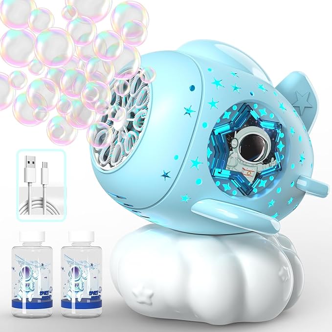 Bubble Machine - Bubble Maker for Kids with Larger Bubbles Design, USB-C Rechargeable, 600ml Capacity, LED Light - Bubble Toys Gifts Ages 3+ for Boys, Girls, Outdoor, Birthday, Party