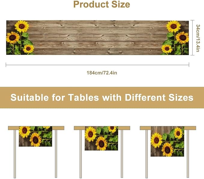 Sunflower Floral Table Runner, Country Farmhouse Vintage Spring Flower Rustic Wooden Plank Kitchen Dining Table Decoration for Indoor Outdoor Home Party Decor, 13x108inch