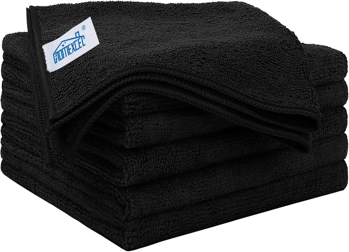 Homexcel Black Microfiber Cleaning Cloth 6 Pack, 12.5 x 12.5 inch Microfiber Towels for Cars, Ultra Absorbent Car Washing Cloth