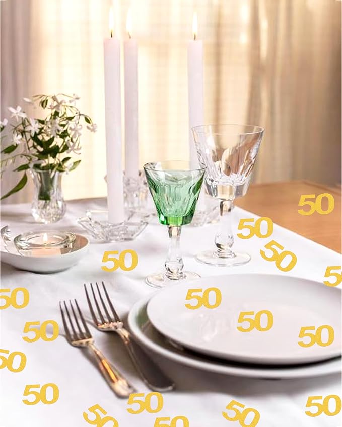 50th Happy Birthday Confetti Decorations - 50th Wedding Anniversary Party Table Decorations, Gold Glitter Number 50 Party Supplies