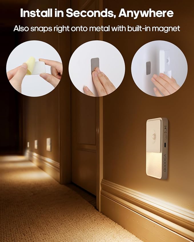 GOODEA Rechargeable Motion Sensor Night Lights for Stairs, Magnetic Stair Lights Indoor, Warm Dimmable Night Light for Hallway,Bathroom,Bedroom,Closet(8Pack)