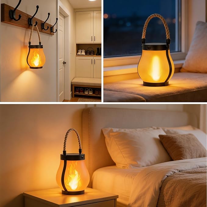 Solar Lanterns Outdoor Waterproof 2 Pack Hanging Solar Lantern with Flickering Flame, Solar Flame Lantern with USB Charging, Decorative Lanterns Lights for Yard Porch Camping Patio