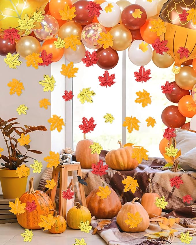 60g Fall Thanksgiving Confetti, Thanksgiving Table Decorations Scatters Fall Leaf Sequins, Foil Metallic Sequins Leaf Confetti for Autumn Party, Thanksgiving, Christmas, Glitter Party Supplies