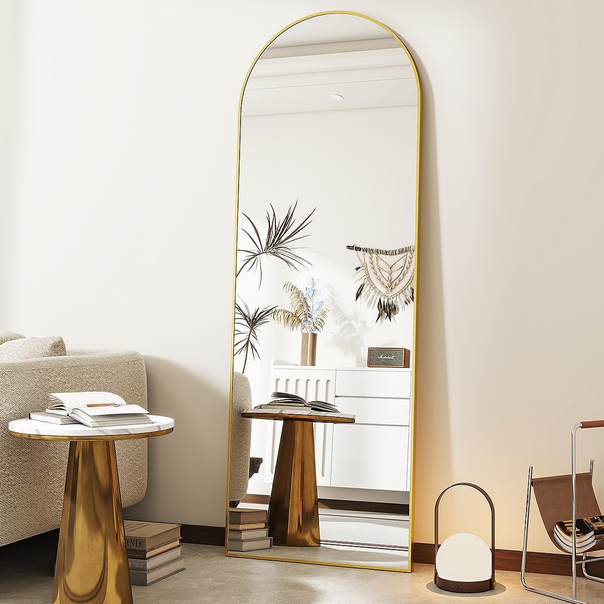 VooBang 18 x 58 inch Arched Full Length Mirror, Gold Arch Floor Mirror Full Length with Stand, Full Body Standing Mirror for Living Room, Bedroom