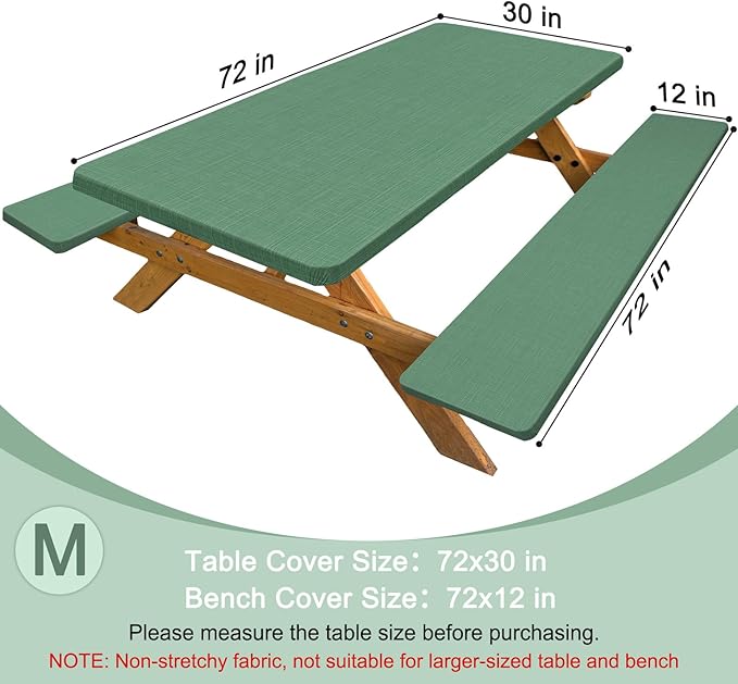 Picnic Table Cover with Bench Covers Windproof Waterproof Picnic Table Covers Camping Tablecloth with Self-Storage Bag, 72in, Sage