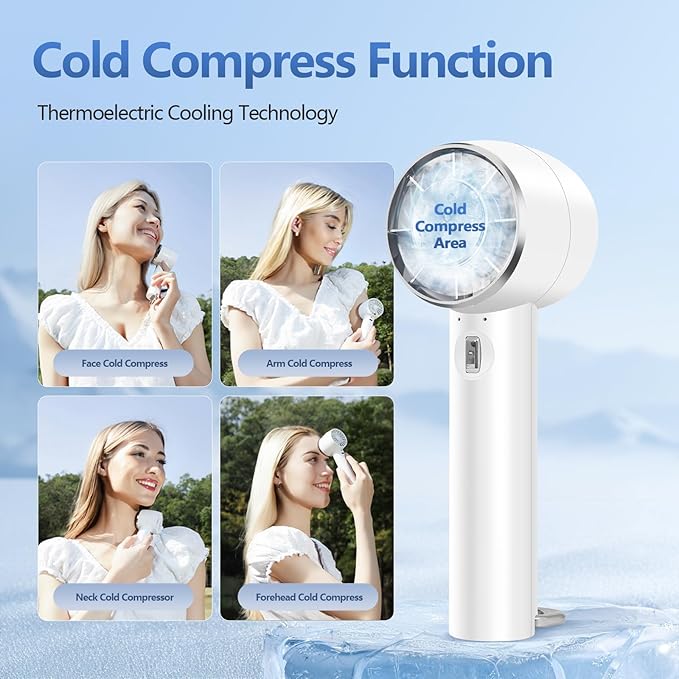 Handheld Portable Turbo Fan with Cold Compress, High-Speed 2 in 1 Hand Held & Desk Fan, 4200mAh Battery Rechargeable Mini Personal Travel Fan for Home, Office, Outdoor, Makeup (White)