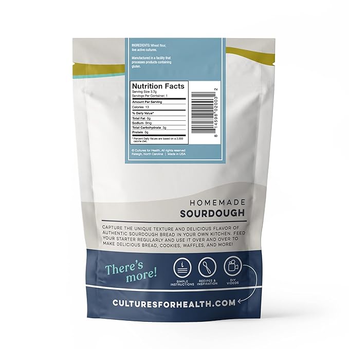Cultures for Health Whole Wheat Sourdough Starter, Dehydrated Heirloom Culture for DIY Artisan Bread, Perfect for Muffins, Pancakes