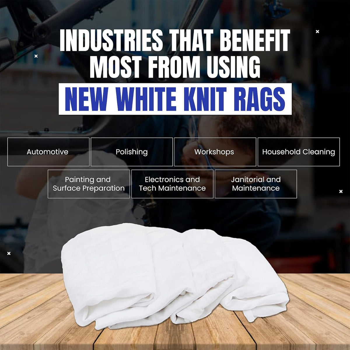 Premium White T-Shirt Cleaning Rags (10 lbs. Bag) – White Cotton Rags for Cleaning, Staining, Painting, Oil, Grease & Dust Removal – Shop Rags Bulk for Multipurpose use