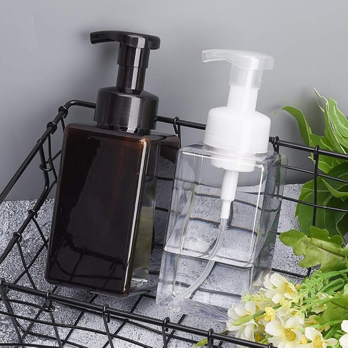 UUJOLY Foaming Soap Dispenser, 450ml (15oz) Refillable Pump Bottle Plastic for Liquid Soap, Shampoo, Body Wash (2 Pcs) (Clear)