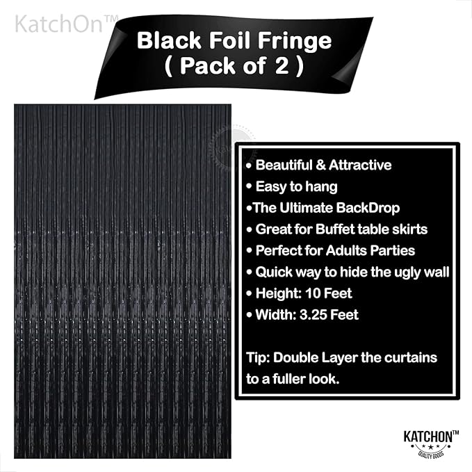 XtraLarge Black and Red Fringe - 8x3.2 Feet, Pack of 4 | Metallic Black and Red Fringe Curtain for Disco | Red and Black Party Decorations | Red and Black Foil Fringe Curtain for Halloween Decorations