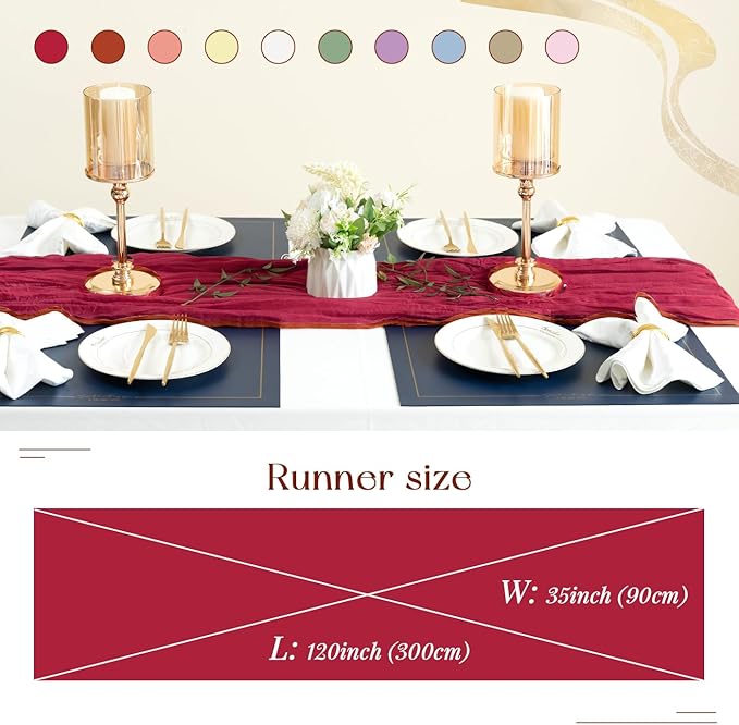 Sioloc Burgundy Red Cheesecloth Table Runner Fall Autumn Decor for Home 10ft Table Cloth for Wedding Birthday Party Bridal Shower Christmas Halloween Thanksgiving