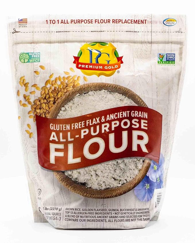 Premium Gold Gluten Free All Purpose Flour, 5 Pound, Gluten-Free, Non-GMO, Kosher, High In Fiber, Source of Omega-3, Plant-Based Protein