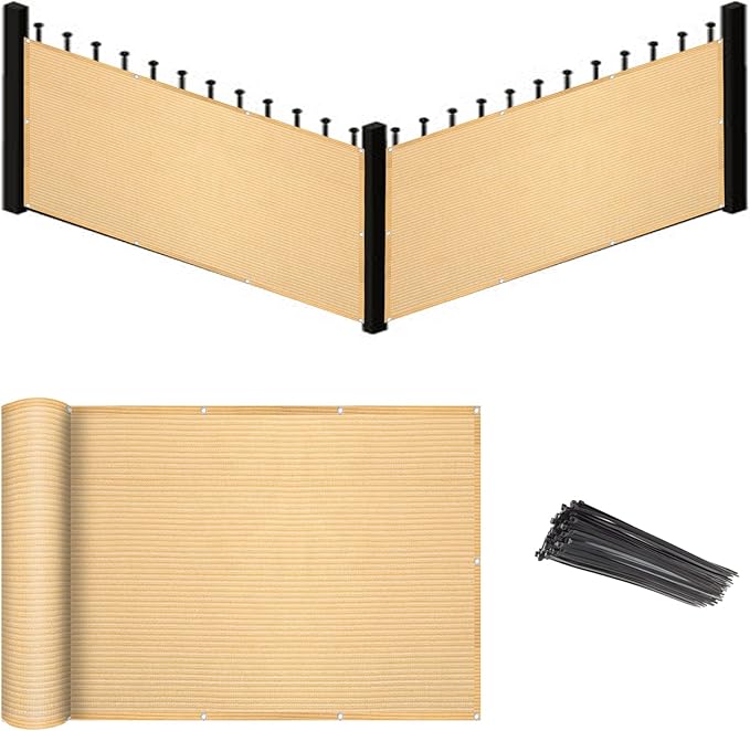 Eden's Decor Balcony Privacy Screen Beige 4'x 39' Cover Mesh Windscreen Weather-Resistant UV Protection for Backyard Deck, Patio, Balcony, Pool, Porch, Fence, Railing, Gardening