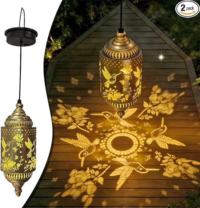 Hummingbird Solar Lantern Outdoor Garden Decor (2 Pack) Solar Lights Outdoor Waterproof, Hanging Lanterns Outdoor for Patio Pathway Yard Porch Backyard Gardening Gifts for Women Mom Grandma.