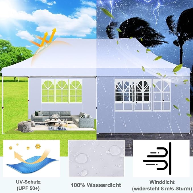 COBIZI Canopy 10x20 Pop Up Canopy Tent with Sidewalls, Waterproof Commercial Canopy Ez Outdoor Instant Gazebo UV Protection 50+ Event Shelter, Garden Tents for Parties with Sandbags, White