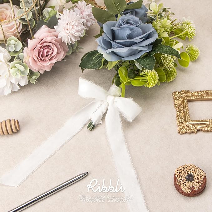 Ribbli 3 Rolls White Ribbon 1 Inch x 18 Yards Handmade Cotton Frayed Fringe Ribbons for Gift Wrapping Wedding Invites Bridal Bouquets Baby Shower DIY Crafts Home Decor