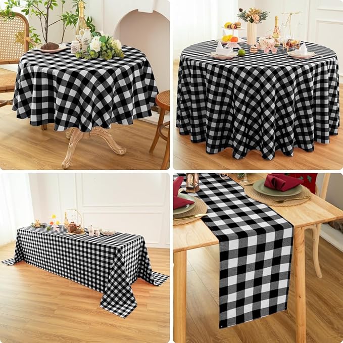 Waterproof Plaid Tablecloth Fabric - Round 58 Inch Classic Gingham Checker Table Cloth for Indoor/Outdoor Use - Buffalo Table Cover for Picnics, BBQs, and Parties