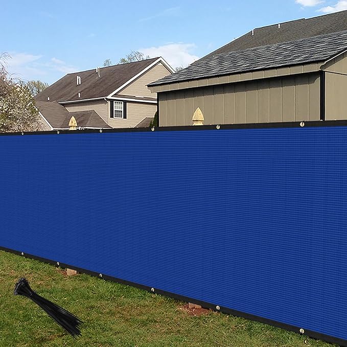 ECOOPTS 4'x197' Privacy Fence Screen Windscreen with Copper Grommets, Fit for Commercial Fence and Residential Garden Outdoor 90% UV Blockage, Cable Zip Ties Included (Blue)