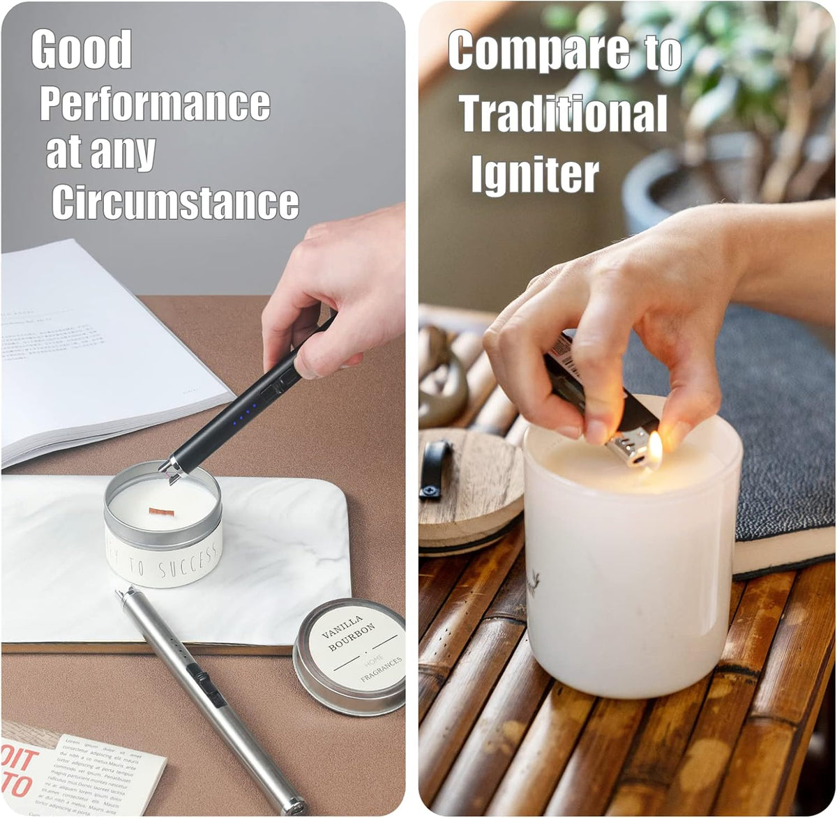 Exquisite Candle Accessories Tool Pack Bag, Rechargeable Electric Lighter， Wick Trimmer, Dipper, Snuffer and Tray Holder Elegant Kit Gift for Candle Lovers in Dating, Valentines Decor. ( Lemon Gold )