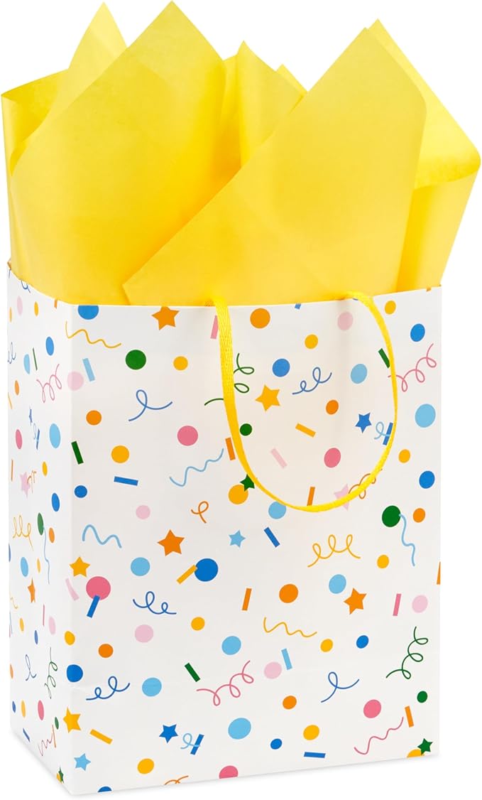 Birthday Hallmark 9" Medium Gift Bag with Tissue Paper (Happy Cake Day, Colorful Confetti) for Kids, Coworkers, Friends
