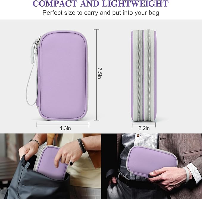 FYY Electronic Organizer, Travel Cable Organizer Bag Pouch Electronic Accessories Carry Case Portable Waterproof Double Layers All-in-One Storage Bag for Cable, Cord, Charger, Phone,-Light Purple