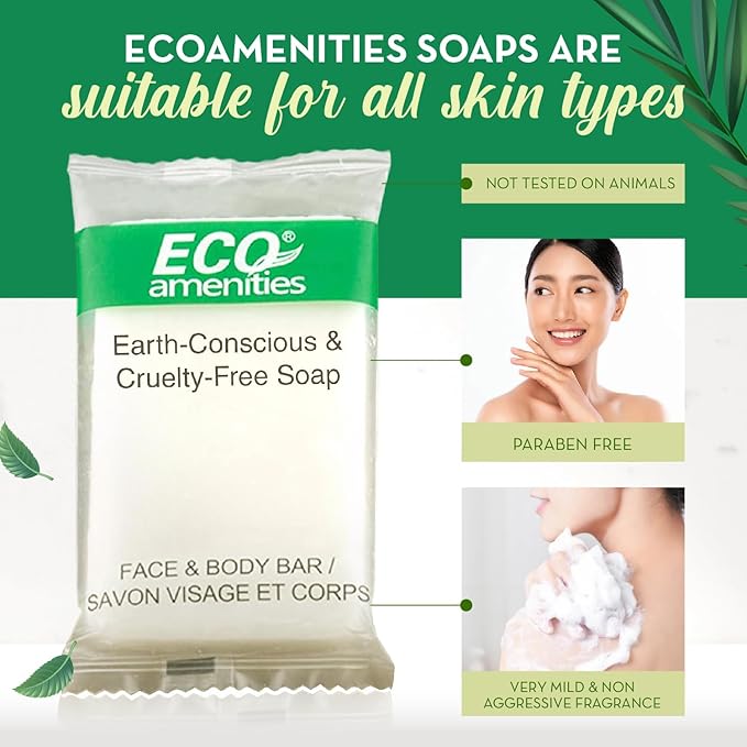 ECO amenities Bar Soap Pack - 200 Count, 1 oz Travel Body Bars - Individually Wrapped Hotel Guest Soaps for Travel Hygiene - Light Green Tea Scent & Cruelty Free