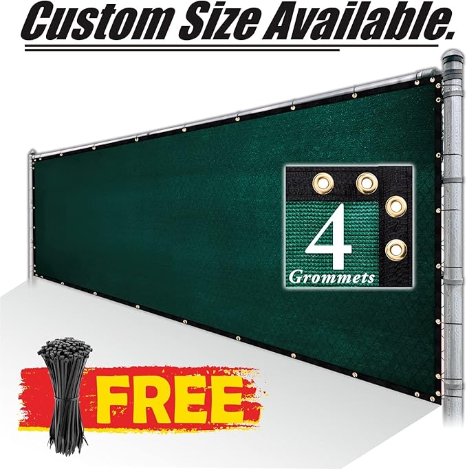Royal Shade Custom Size 4' x 118' Green Fence Privacy Screen Windscreen Cover Netting Mesh Fabric Cloth - Cable Zip Ties Included (We Make Custom Size)